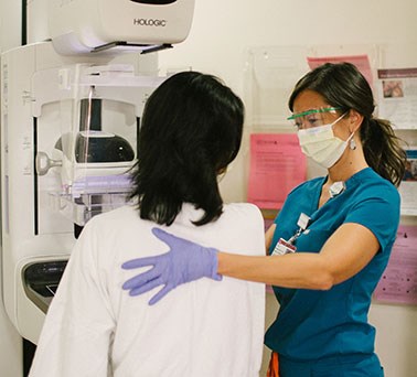 woman getting a mammogram