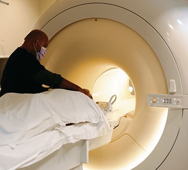 patient being prepared for MRI imaging
