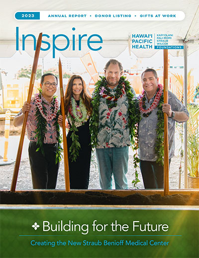 Benioffs and Hawaii Pacific Health leaders at 2024 Straub Benioff Medical Center groundbreaking.