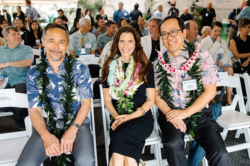 Dan Brinkman, Hilo Benioff Medical Center CEO; Lynne Benioff; and Dr. Leslie B. Chun, Hawaii Pacific Health Medical Group CEO.