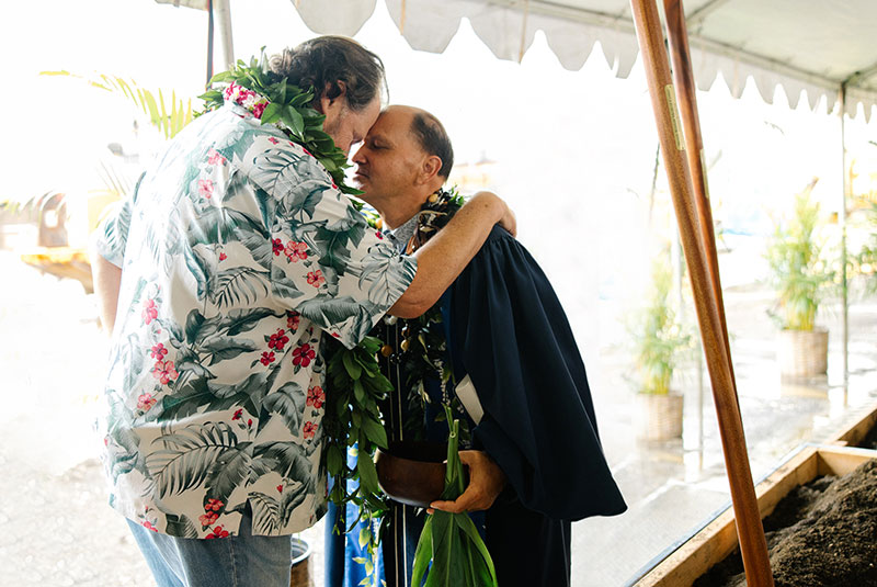 Marc and Kahu Kekoa sharing breath at the ceremony.