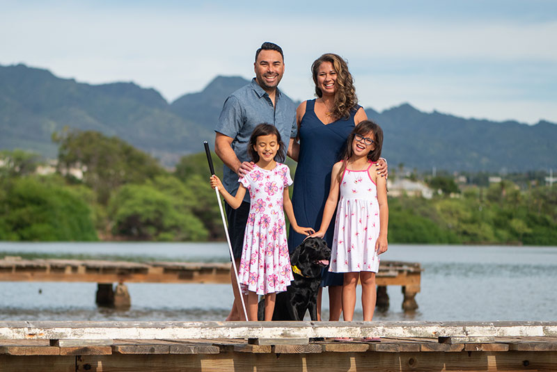 Aurelia with her family: (from left) Kaimi, Rachel and Quinn Awa with their dog, Gidget.